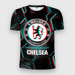 Футболка спортивная мужская Chelsea FC в стиле glitch на темном фоне, цвет: 3D-принт