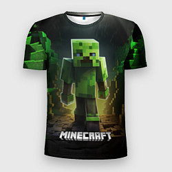 Мужская спорт-футболка Minecraft зеленый квадратный монстр