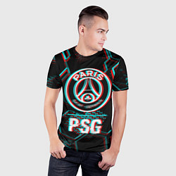 Футболка спортивная мужская PSG FC в стиле glitch на темном фоне, цвет: 3D-принт — фото 2