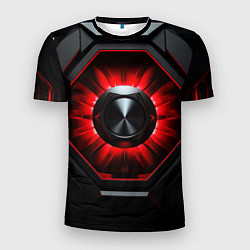Мужская спорт-футболка Металлическая космическая конструкция с красным св