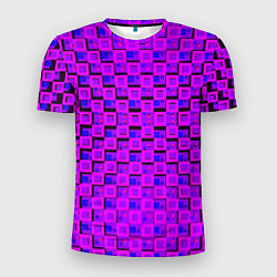 Футболка спортивная мужская Фиолетовые квадраты на чёрном фоне, цвет: 3D-принт
