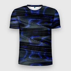 Футболка спортивная мужская Темно синие карбоновые волны, цвет: 3D-принт