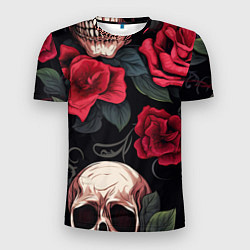 Мужская спорт-футболка Черепа с красными розами