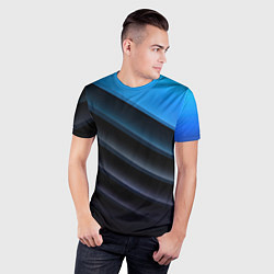Футболка спортивная мужская Геометрическая синяя абстракция на черном фоне мин, цвет: 3D-принт — фото 2