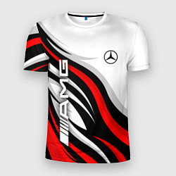 Мужская спорт-футболка Mercedes benz AMG - белый с красным