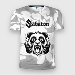 Мужская спорт-футболка Sabaton рок панда на светлом фоне