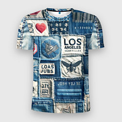 Мужская спорт-футболка Лос Анджелес на джинсах-пэчворк