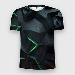 Мужская спорт-футболка Green dark abstract geometry style