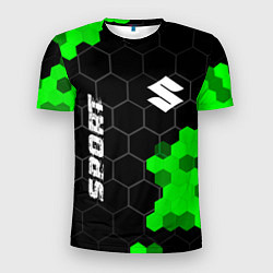 Футболка спортивная мужская Suzuki green sport hexagon, цвет: 3D-принт