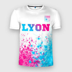 Мужская спорт-футболка Lyon neon gradient style посередине