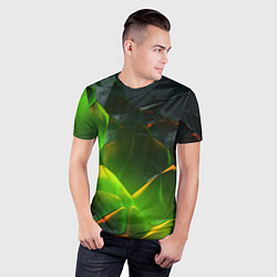 Футболка спортивная мужская Зеленая абстрактная неоновая текстура, цвет: 3D-принт — фото 2