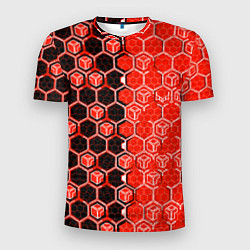 Футболка спортивная мужская Техно-киберпанк шестиугольники красный и чёрный, цвет: 3D-принт