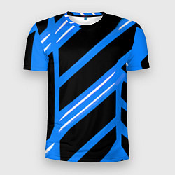 Футболка спортивная мужская Black and white stripes on a blue background, цвет: 3D-принт