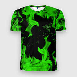 Мужская спорт-футболка Razer зелёный огонь