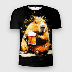 Футболка спортивная мужская Капибара с кружкой пива, цвет: 3D-принт