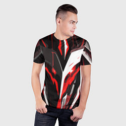 Футболка спортивная мужская Красно-белый абстрактный демонический шлем, цвет: 3D-принт — фото 2