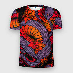 Футболка спортивная мужская Цветы и змея - Японский стиль, цвет: 3D-принт