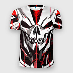 Футболка спортивная мужская Белый череп и красные полосы на чёрном фоне, цвет: 3D-принт