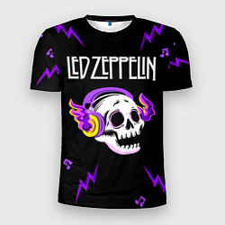 Футболка спортивная мужская Led Zeppelin неоновый череп, цвет: 3D-принт