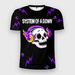 Футболка спортивная мужская System of a Down неоновый череп, цвет: 3D-принт