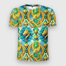 Мужская спорт-футболка Золотистые змеи и цветы