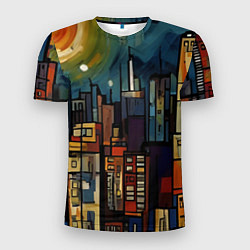 Футболка спортивная мужская Ночной город в стиле Пикассо, цвет: 3D-принт