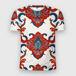 Футболка спортивная мужская Узор красно-синий на белом фоне, цвет: 3D-принт