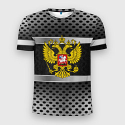Футболка спортивная мужская Герб РФ текстура карбон, цвет: 3D-принт