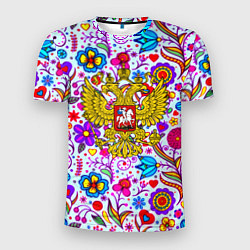 Футболка спортивная мужская Россия гжель нерб, цвет: 3D-принт