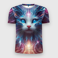 Футболка спортивная мужская Fantastic blue-eyed neon kitten, цвет: 3D-принт