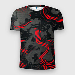 Футболка спортивная мужская Камуфляж черный в красную полоску, цвет: 3D-принт