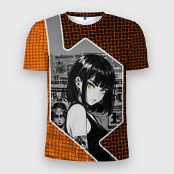 Мужская спорт-футболка Девушка с желтыми глазами