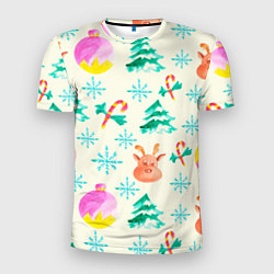 Мужская спорт-футболка Зимний новогодний узор