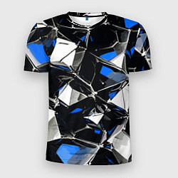 Мужская спорт-футболка Сине-белый паттерн на чёрном фоне