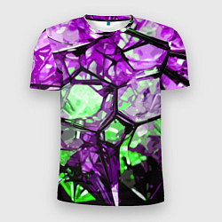 Мужская спорт-футболка Чёрно-зелёная абстракция на фиолетовом фоне