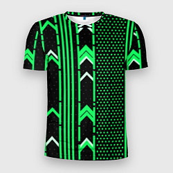 Футболка спортивная мужская Зелёные обои на чёрном фоне, цвет: 3D-принт