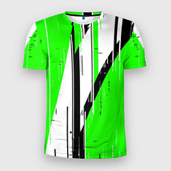 Мужская спорт-футболка Black and white vertical stripes on a green backgr