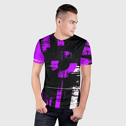 Футболка спортивная мужская Фиолетово-белый гранж на чёрном фоне, цвет: 3D-принт — фото 2