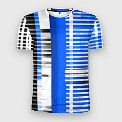 Мужская спорт-футболка White stripes on a black and blue background