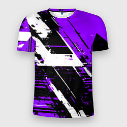 Мужская спорт-футболка Diagonal black and white stripes on a purple backg