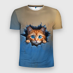 Футболка спортивная мужская Выглядывающий котенок, цвет: 3D-принт
