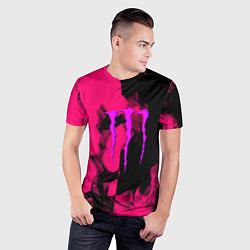 Футболка спортивная мужская Monster energy fire pink, цвет: 3D-принт — фото 2