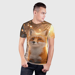 Футболка спортивная мужская Рыжая лисичка в снежном лесу, цвет: 3D-принт — фото 2