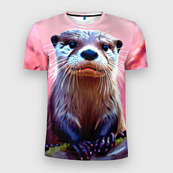 Мужская спорт-футболка Выдра в розовом цвете