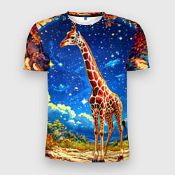 Футболка спортивная мужская Жираф в звездную ночь, цвет: 3D-принт