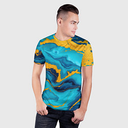 Футболка спортивная мужская Синяя абстракция с золотым, цвет: 3D-принт — фото 2