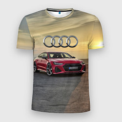 Футболка спортивная мужская Audi RS 7 на закате солнца, цвет: 3D-принт