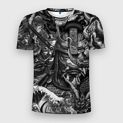 Мужская спорт-футболка Самурай и дракон в стиле татуировки ирезуми