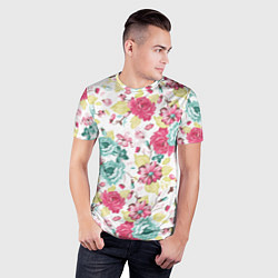 Футболка спортивная мужская Розы красные и бирюзовые, цвет: 3D-принт — фото 2