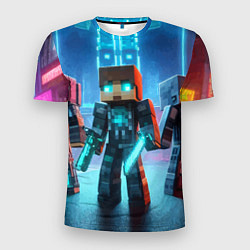 Футболка спортивная мужская Minecraft - ai art neon glow, цвет: 3D-принт